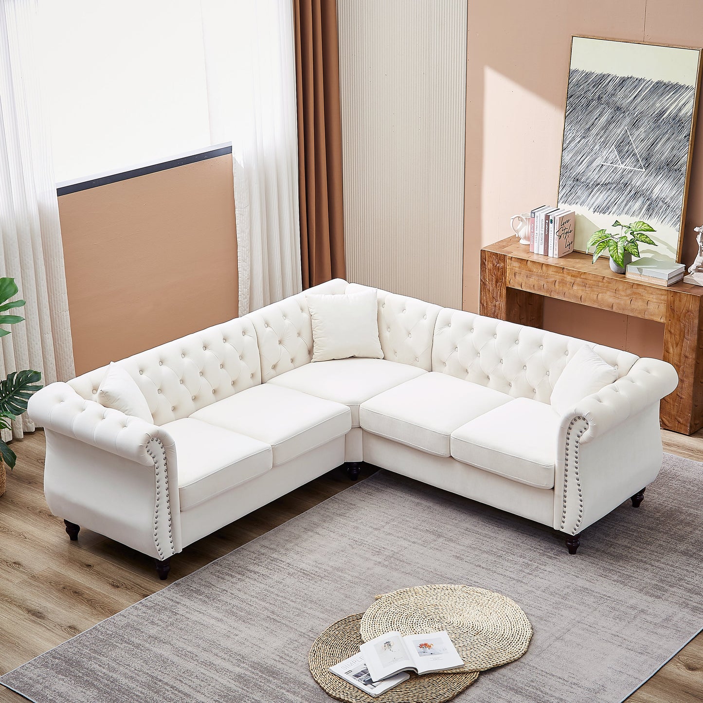 83.5-Inch Oversized Corner Sofa Covers, L-Shaped Sectional Couch,   5-Seater Corner Sofas With 3 Pillows for Living Room