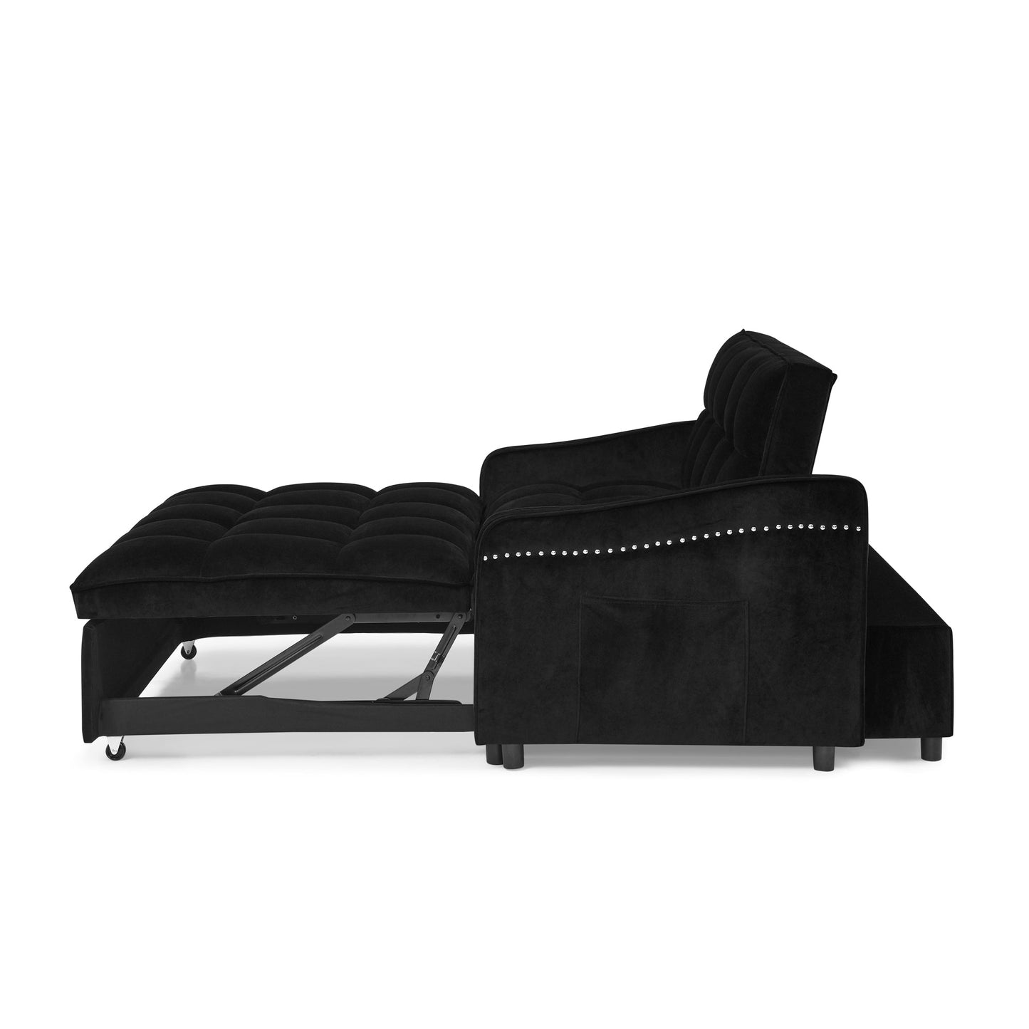 Loveseats Sofa Bed With Pull-Out Bed,Adjsutable Back and Two Arm Pocket,TypeC and USB Charging With Copper Nail,Black