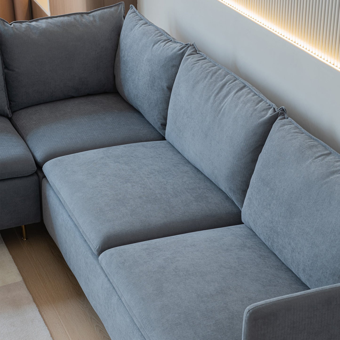 Modular L-Shaped Corner Sofa, Movable Chaise Facing Left/Right, Grey Cotton