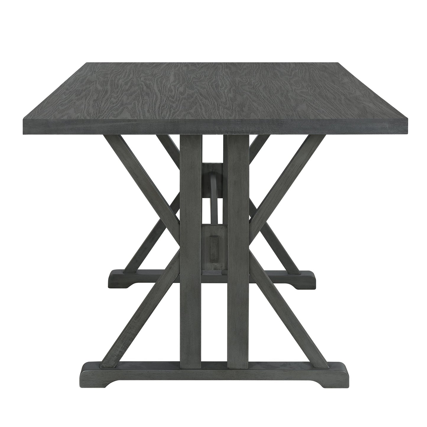 Farmhouse Classical 6-Piece Dining Table Set With Trestle Legs,Kitchen Table Set for 6 With 4 Upholstered Dining Chairs
