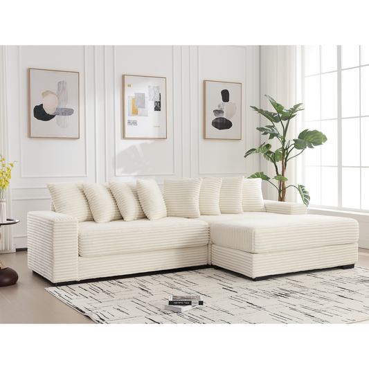 Oversized Two-Piece  Couches,  L Shaped Sofa, Corduroy, Right Chaise Daybed,with Armrests,Eight Throw Pillows,Corner Sofa