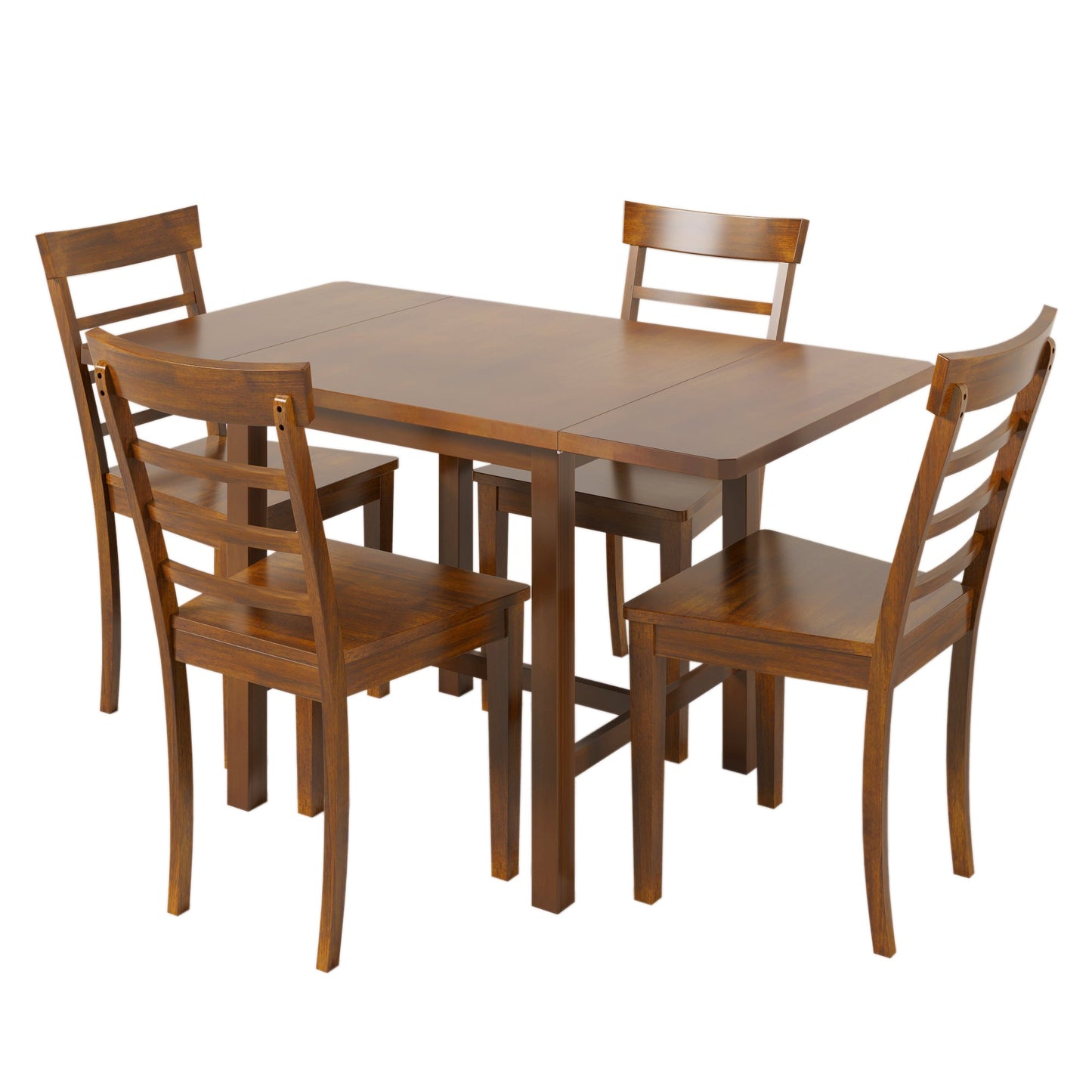 5-Piece Wood Square Drop Leaf Breakfast Nook Extendable Dining Table Set With 4 Ladder Back Chairs for Small Places