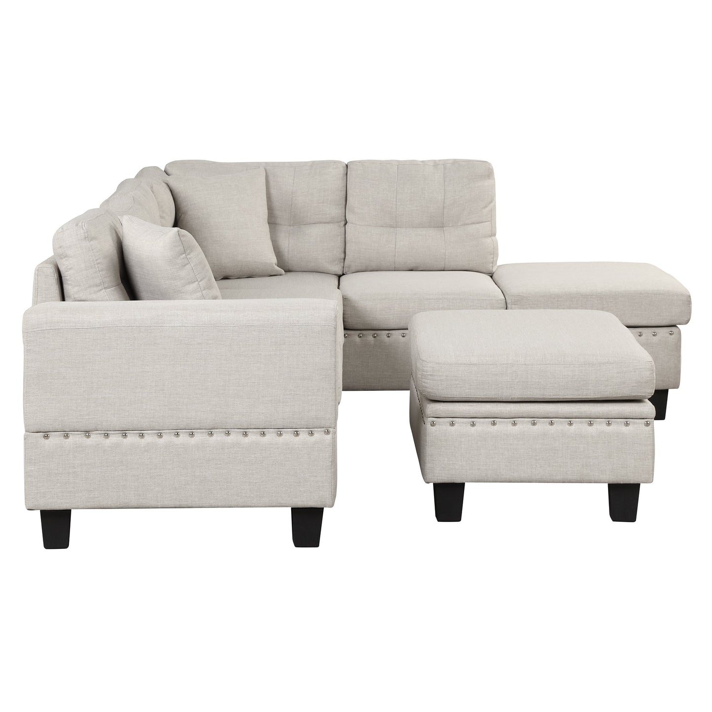 104.5" Modern Sectional Sofa With Storage Ottoman, L-Shape Couch With 2 Pillows and Cup Holder,Sectional Sofa