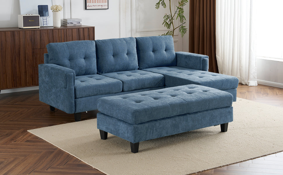 83.4" L-Shaped Sofa Sectional Couch Sofa Bed With Two USB Ports, a Movable Ottoman and a Reversible Chaise Lounge