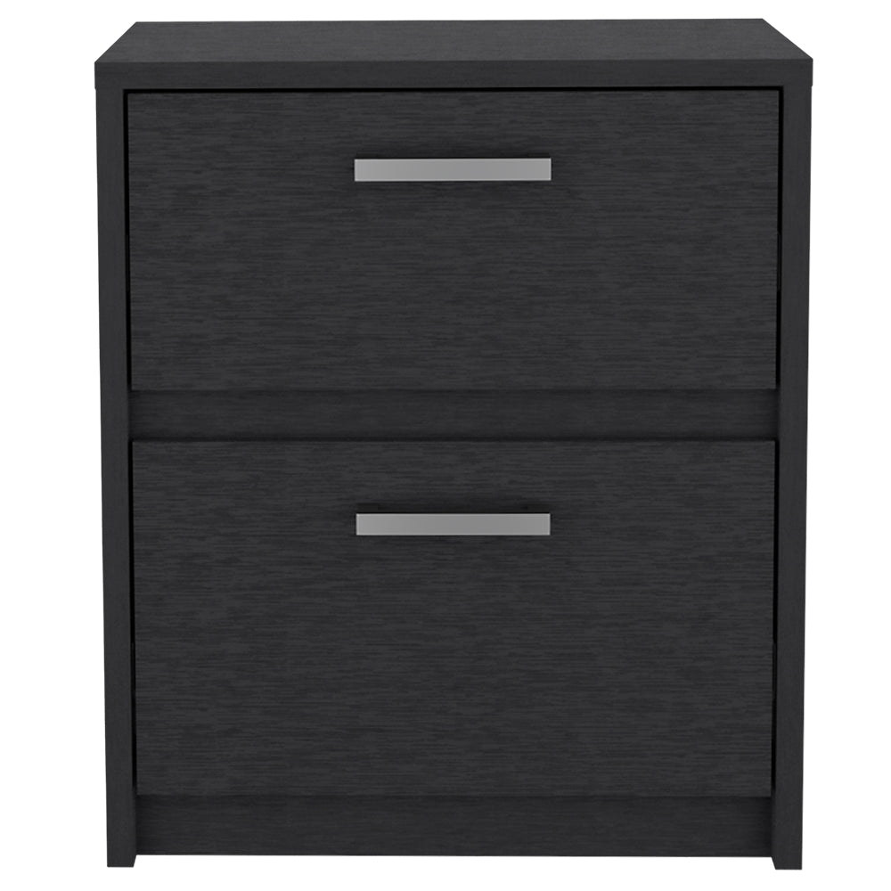 Nightstand Chequered, Two Drawers -Black