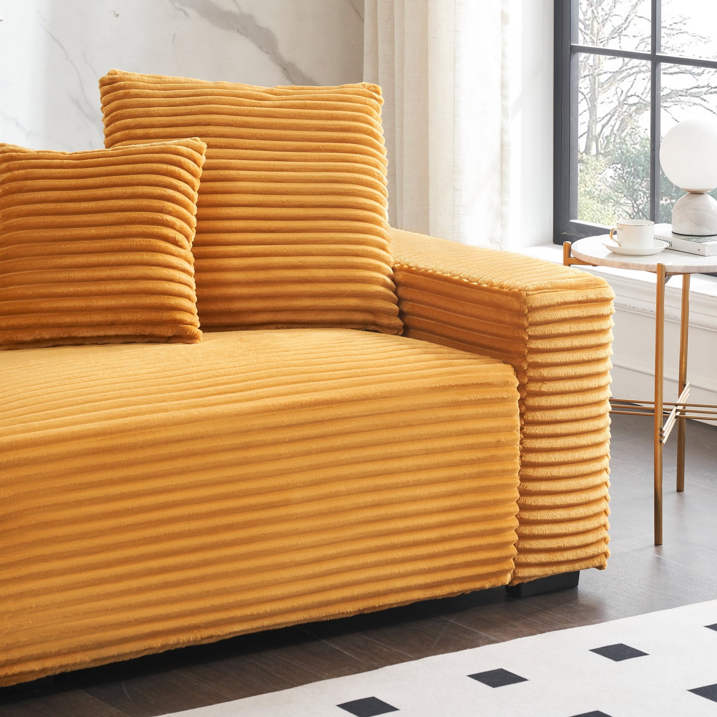 104.72-Inch 4-Seat Large Sofa With 4 Throw Pillows, Living Room Sofa in Orange Corduroy Comfort Fabric