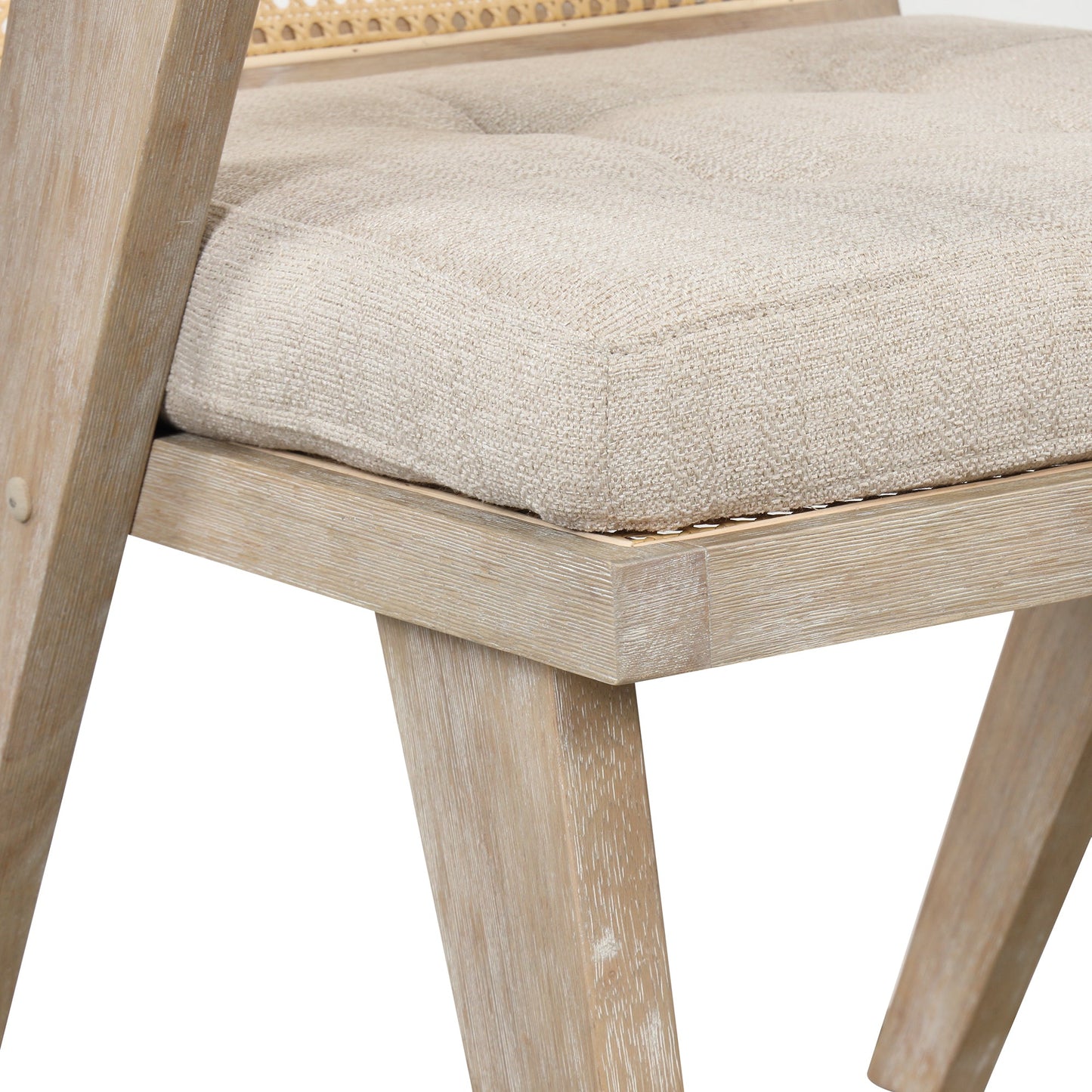 Mid-Century Accent Chair With Handcrafted Rattan Backrest and Padded Seat for Leisure, Bedroom, Kitchen, Living Room