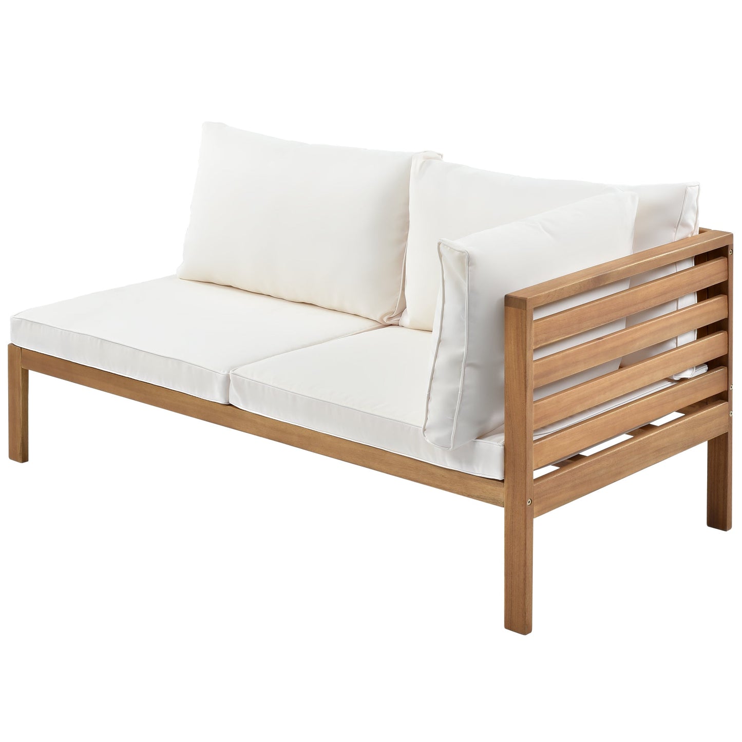 Wood Structure Outdoor Sofa Set With Beige Cushions Exotic Design Water-Resistant and UV Protected Texture High Quality