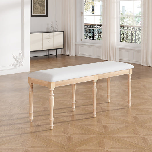 Vintage Traditional 50.4inch Upholstered Dining Bench With 6 Solid Wood Legs, Natural