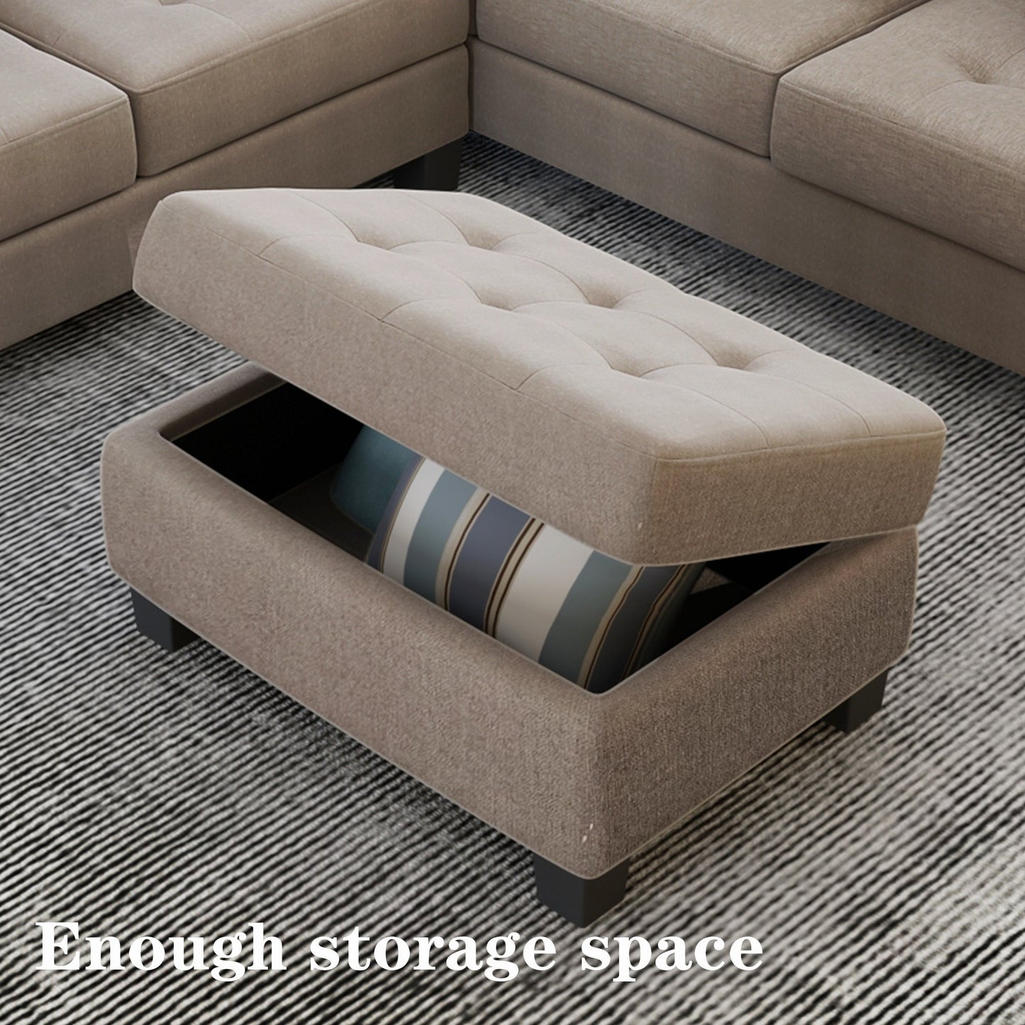 Sectional Corner Sofa L-Shape Couch Space Saving With Storage Ottoman