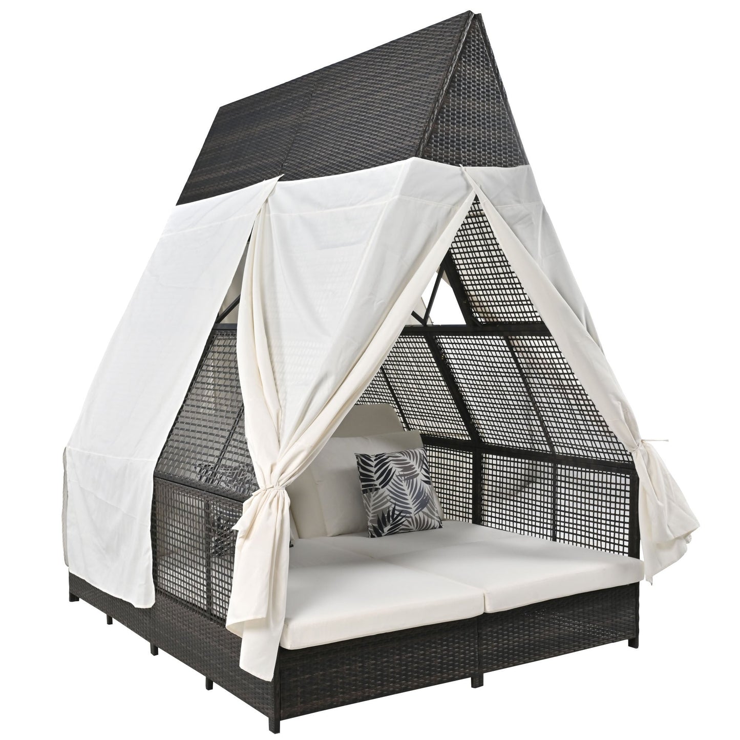 Outdoor Daybed Patio Lounge Bed With Adjustable Backrest Outdoor