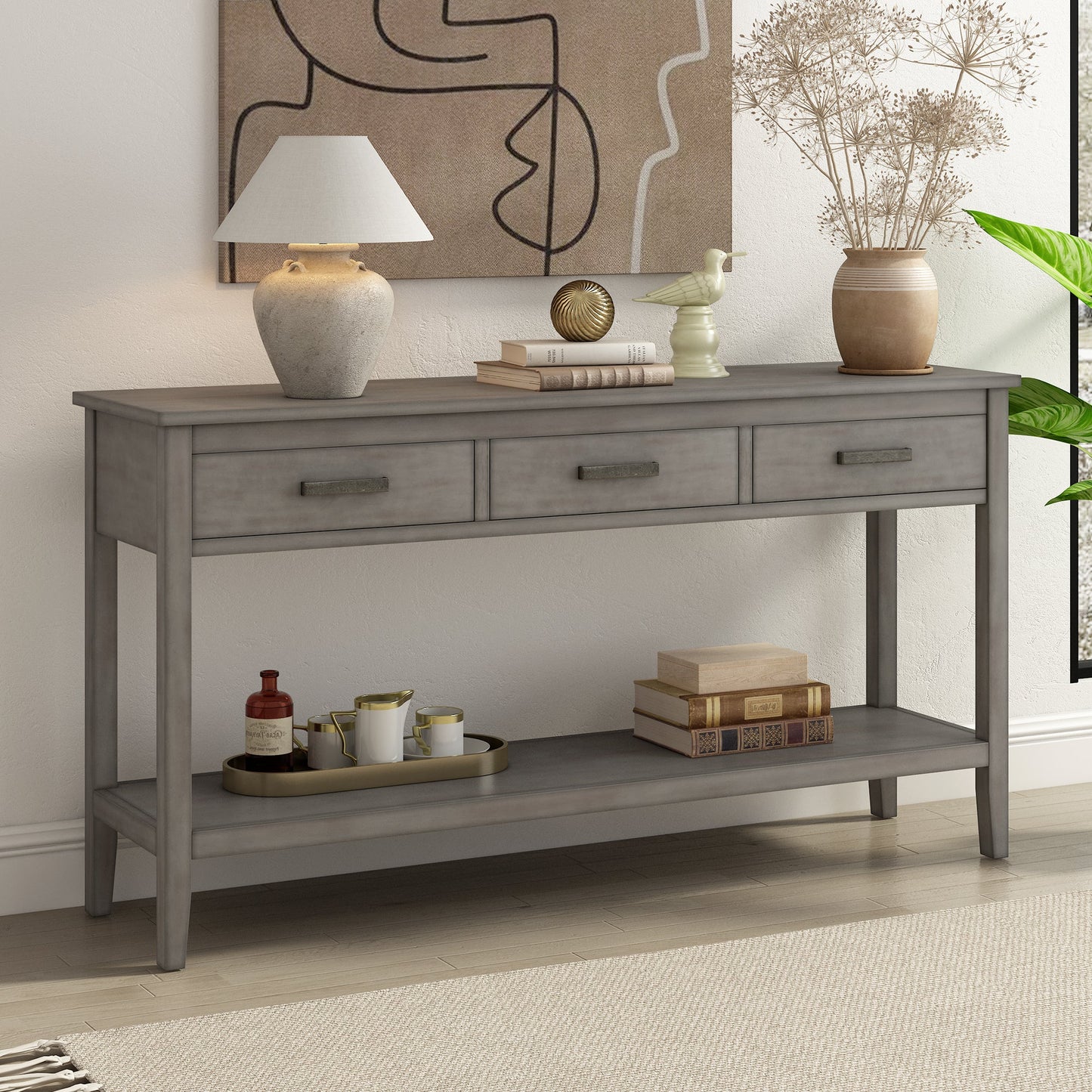 Contemporary 3-Drawer Console Table With 1 Shelf, Entrance Table for Entryway, Hallway, Living Room, Foyer, Corridor
