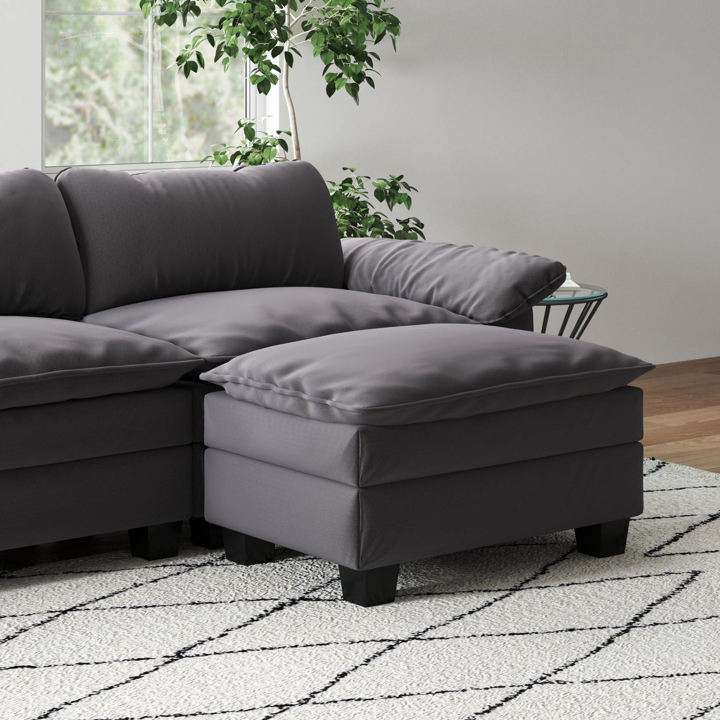 Living Room Furniture Luxury Sectional Sofa Couch With Ottoman Soft Velvet Upholstered Sofa Grey