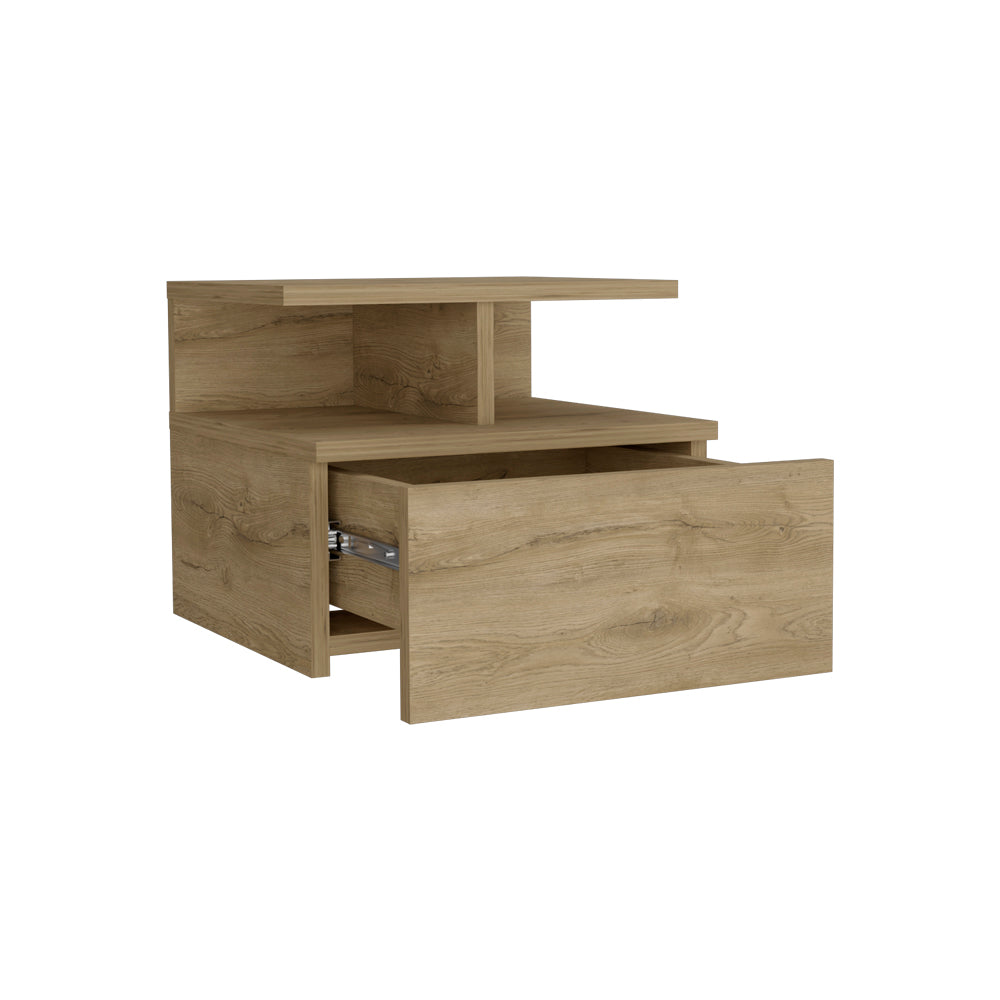 Nightstand Floating Flopini with 1-Drawer and Shelves -Macadamia