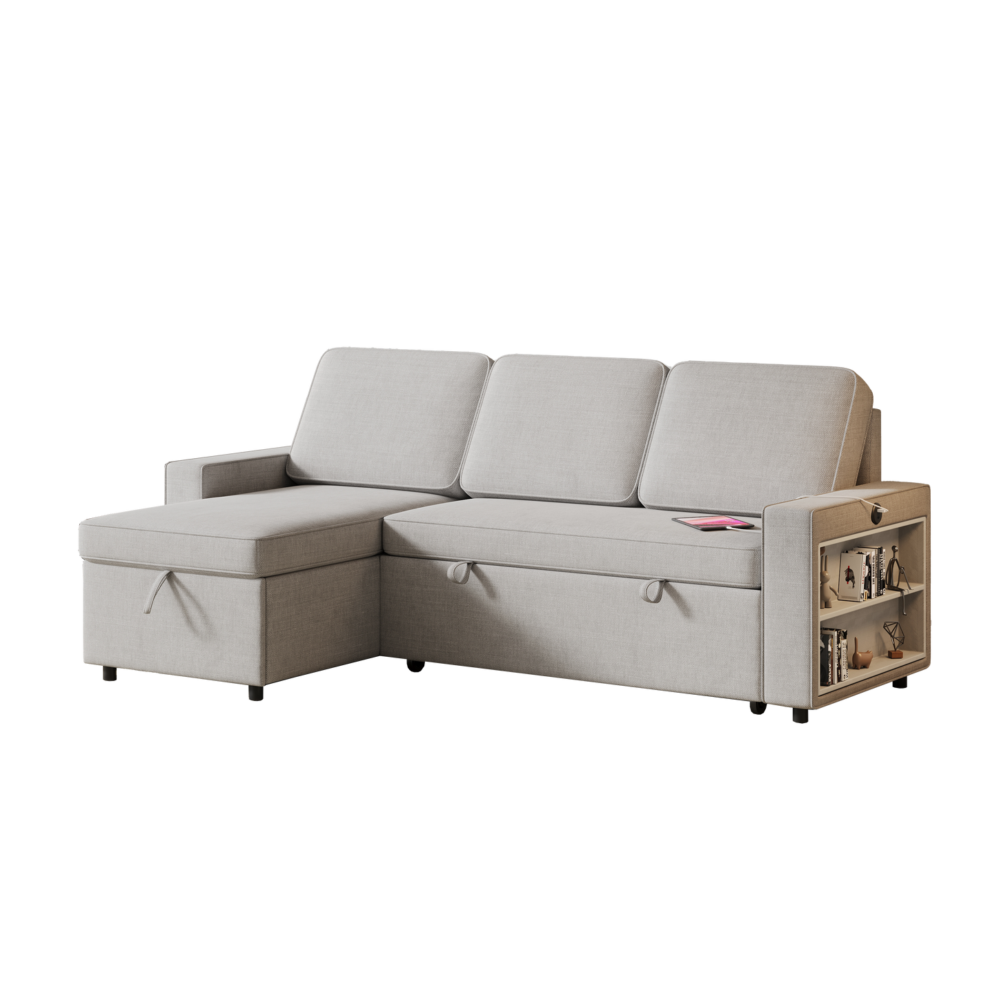 85.8" Pull Out Sleeper Sofa L-Shaped Couch Convertible Sofa Bed With Storage Chaise and Storage Racks,With USB Port