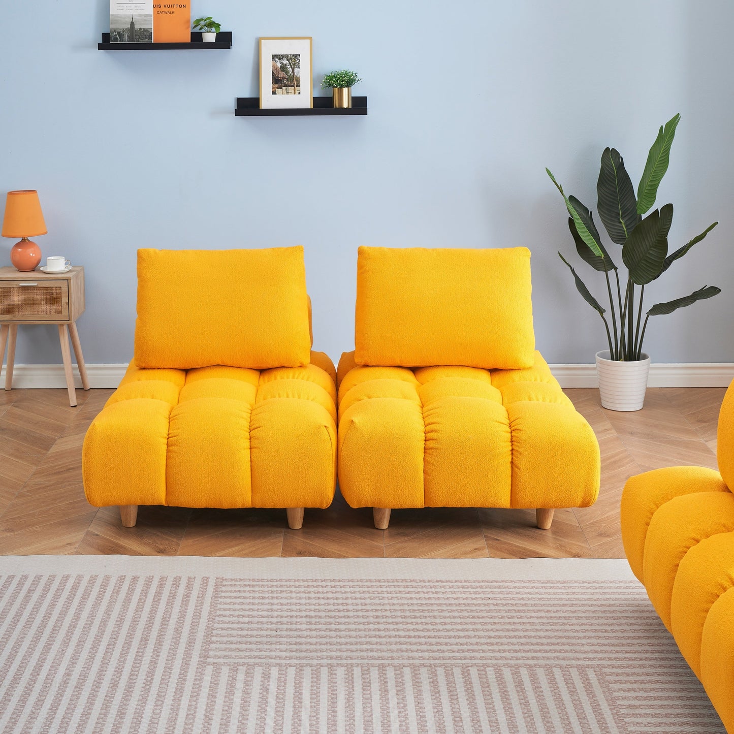 60 Inches Long, Teddy Sofa Fabric, With Spacious and Comfortable Seats, for Apartment Office Living Room -Yellow