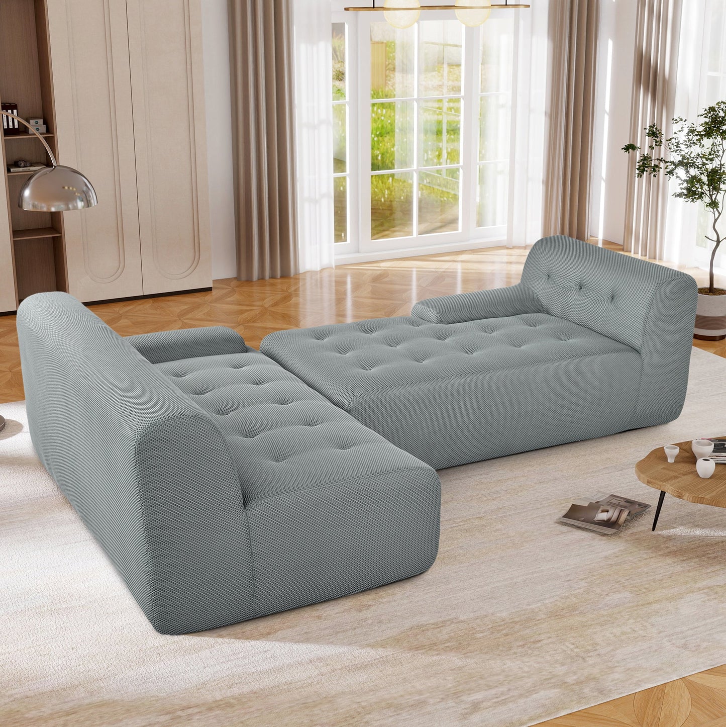 Modern Large L-Shaped Modular Sofa, Minimalist Style, 2-Piece Set With Free Combinations, Suitable for Living Rooms