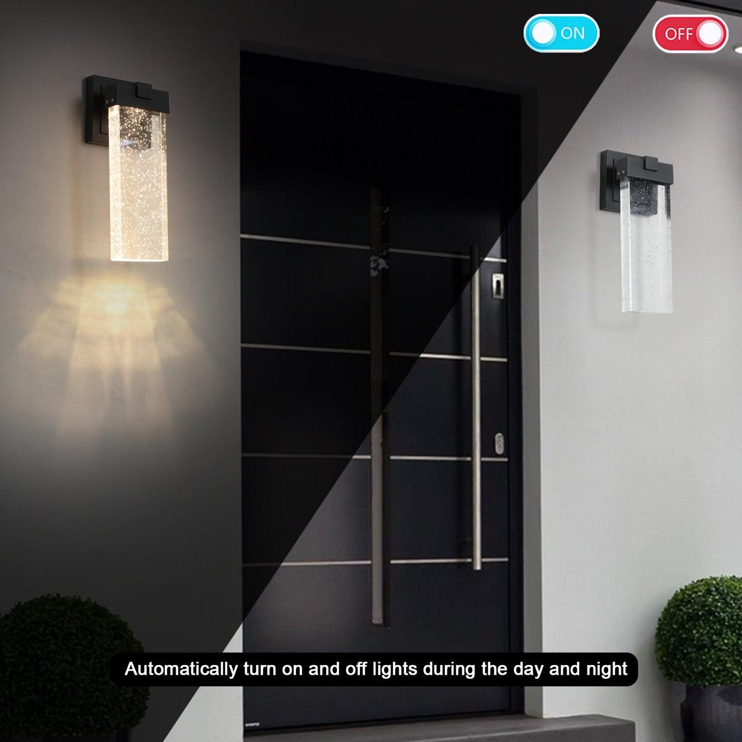 Outdoor Waterproof Transparent LED Crystal Wall Lamp Supports Multiple Types of Light Bulbs (2 Packs) With Light Sense