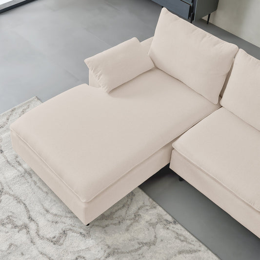 L-Shaped Linen Sectional Sofa With Right Chaise(left-Facing Chaise),Beige