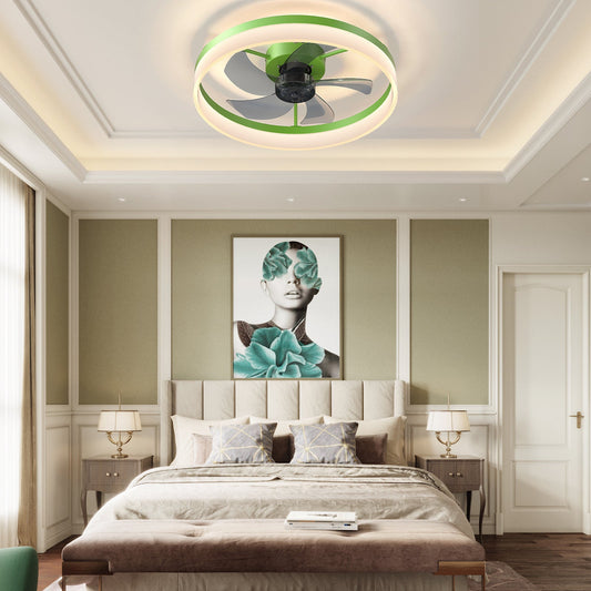 Ceiling Fans With Lights Dimmable LED Embedded Installation of Thin Modern Ceiling Fans (Green)