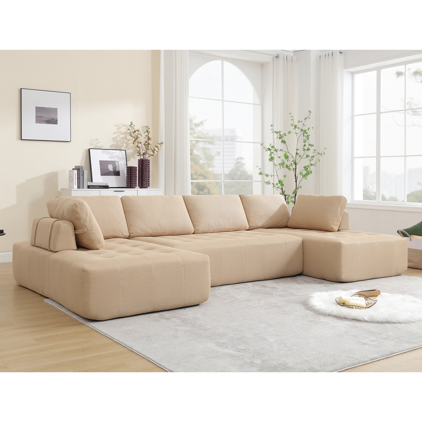 138.5 "Modular Combination Sofa, U-Shaped Sofa, Living Room, Apartment, Upholstered ,6-Seat Sofa, Free Combination Sofa