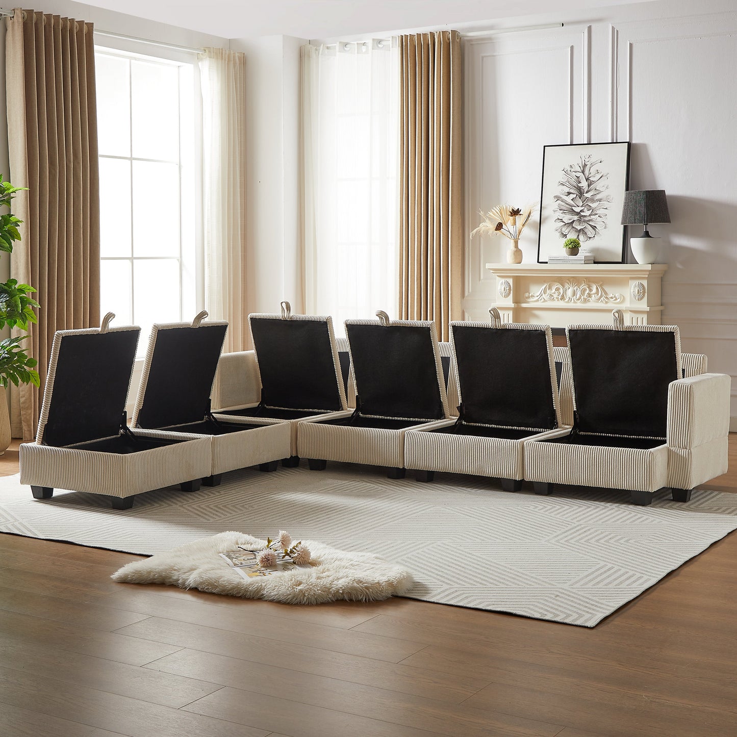 113.5'' Modular Sectiona Corduroy Sofa, Sectional Couches for Living Room U Shaped Sectional Couch With Storage Ottoman