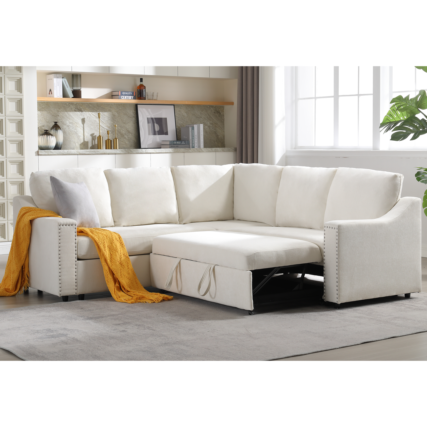L-Shaped Sofa With Pull-Out Sofa Bed, Corner Sofa,comfortable Living Room Furniture Set, Sleeper Sofa Bed,Corner Seat