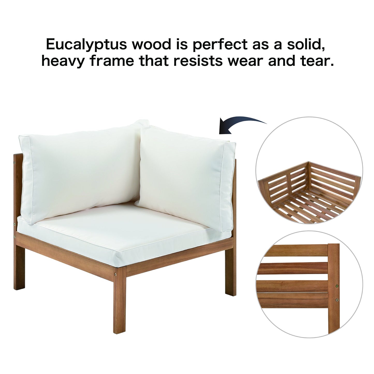 Wood Structure Outdoor Sofa Set With Beige Cushions Exotic Design Water-Resistant and UV Protected Texture High Quality