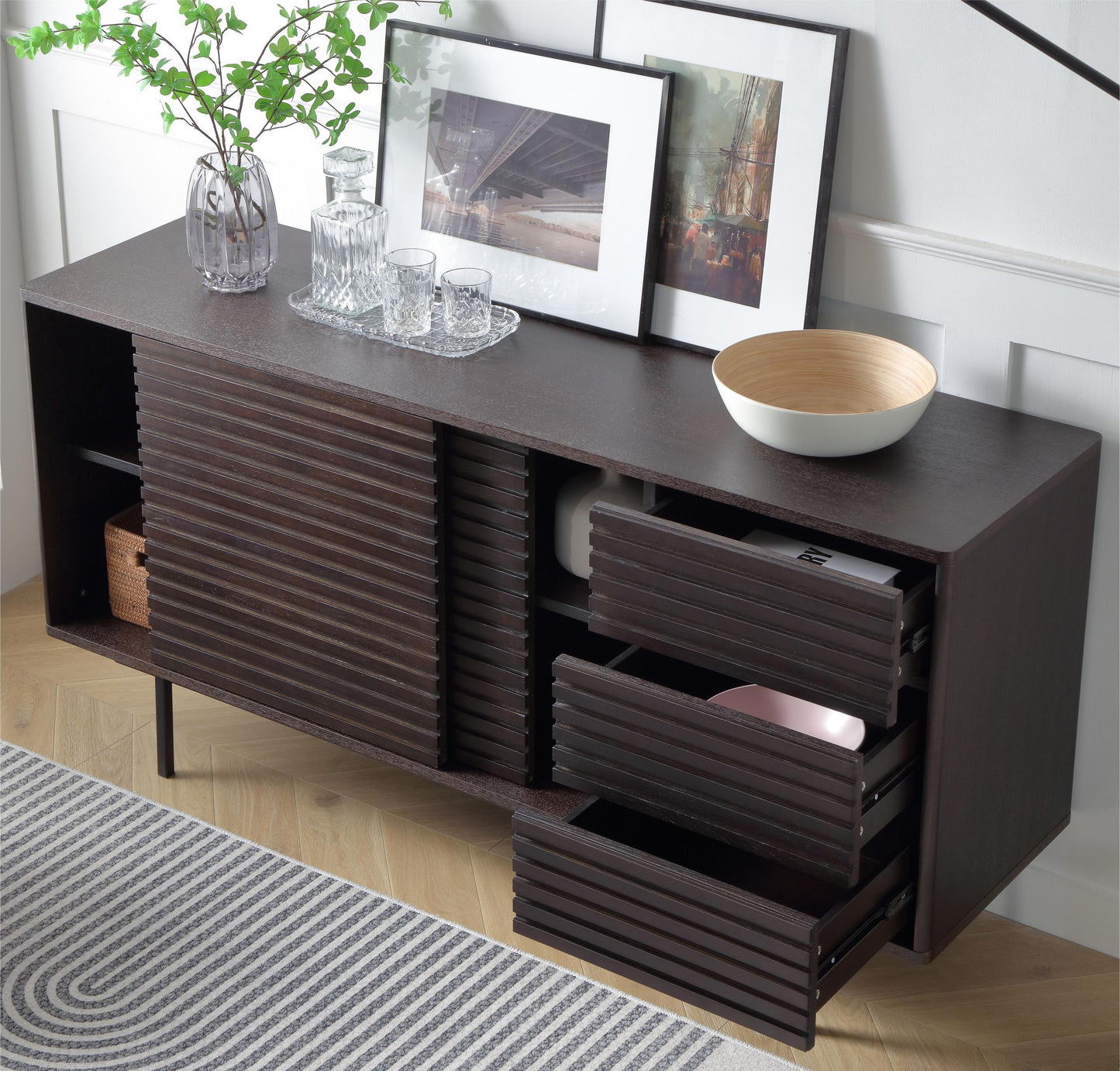 COMBO Mid Century Sideboard Buffet Table or TV Stand With Storage for Living Room Kitchen