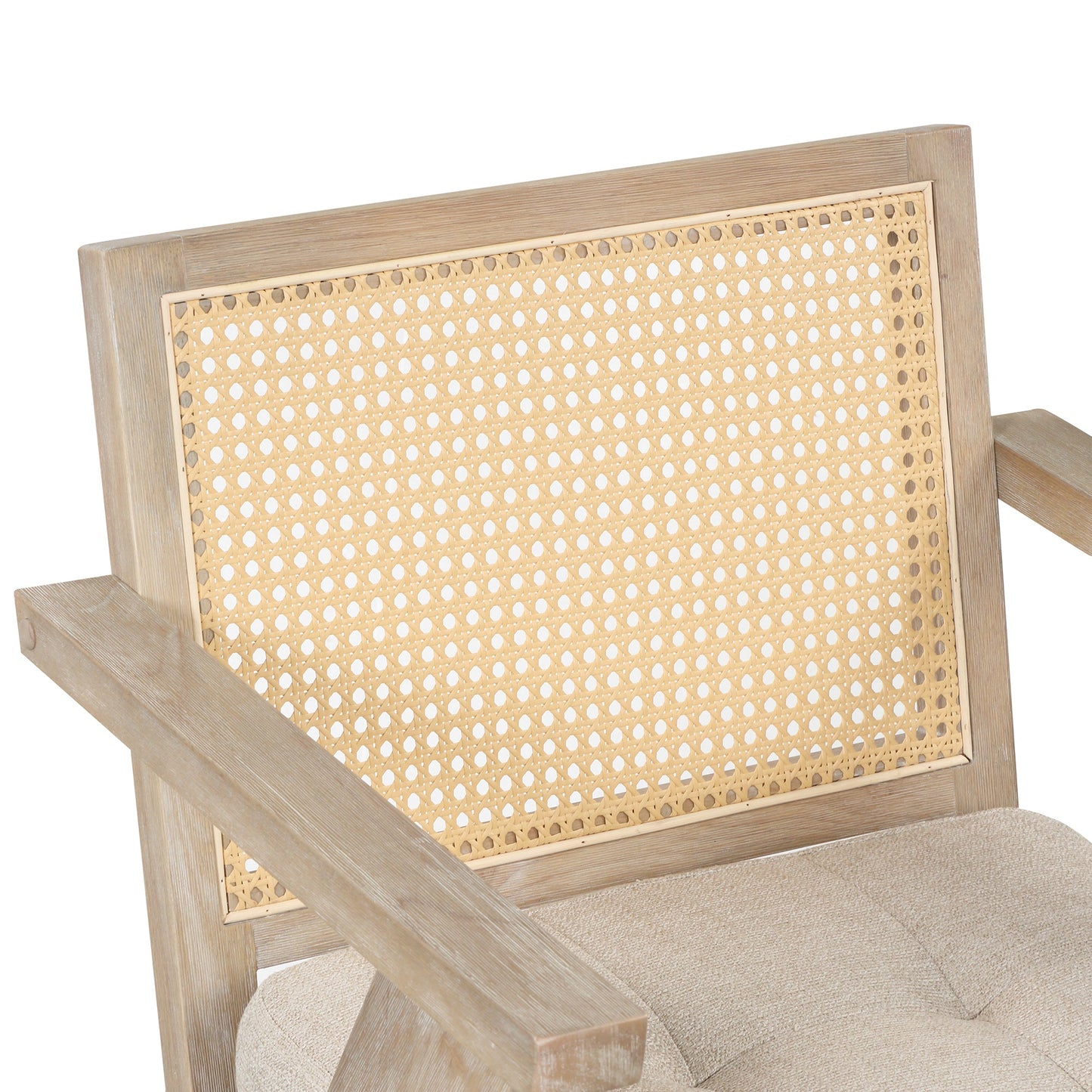 Mid-Century Accent Chair With Handcrafted Rattan Backrest and Padded Seat for Leisure, Bedroom, Kitchen, Living Room