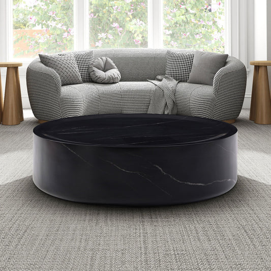 31.49'' Round Coffee Table,Sturdy Fiberglass Table for Living Room, No Need Assembly,BLACK