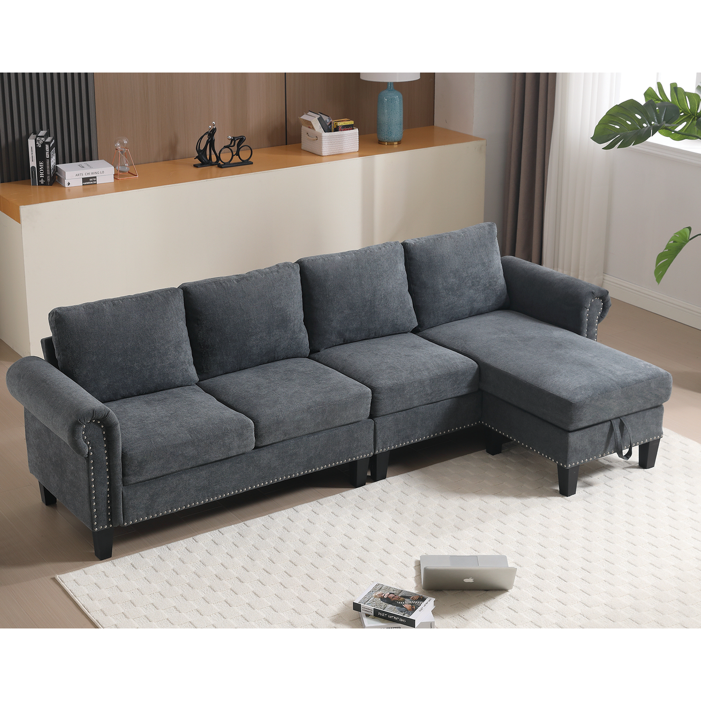 Convertible Sectional Sofa With Storage,L-Shaped Sofa,Four-Seater Sofa,Modern Linen Fabric Sectional Couches for Living