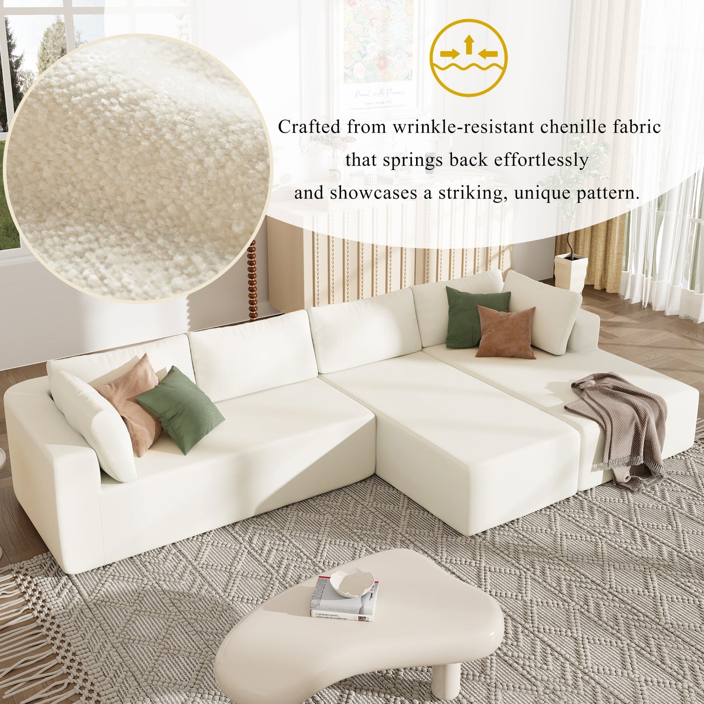 Modern Large Modular Sectional Sofa for Living Room, Bedroom, Salon, 3 Piece Free Combination