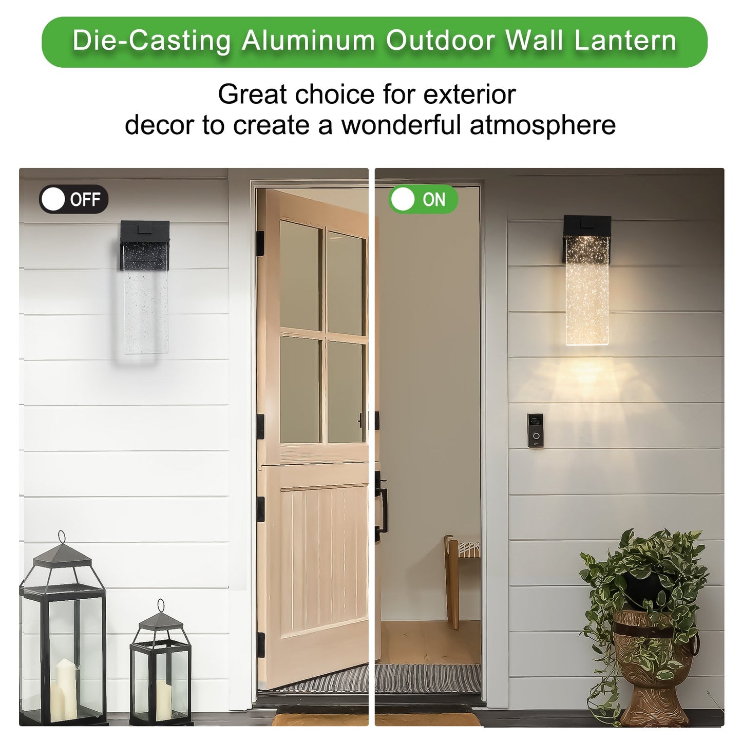 Outdoor Waterproof Transparent LED Crystal Wall Lamp Supports Multiple Types of Light Bulbs (2 Packs) With Light Sense