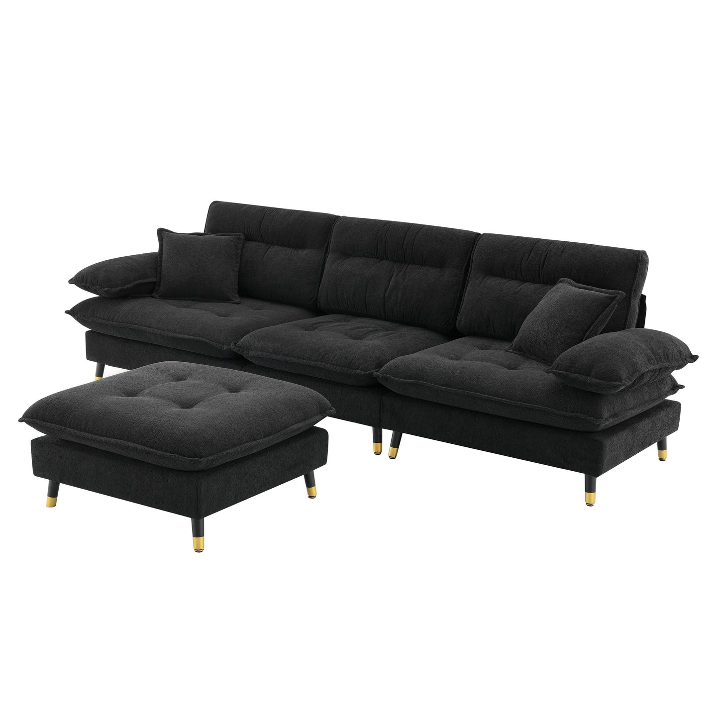 106*66.5" L Shaped Convertible Sectional Sofa,4 Seat Tufted Couch Set With Two-Tone Adjust Legs,Cloud Chenille Fabric