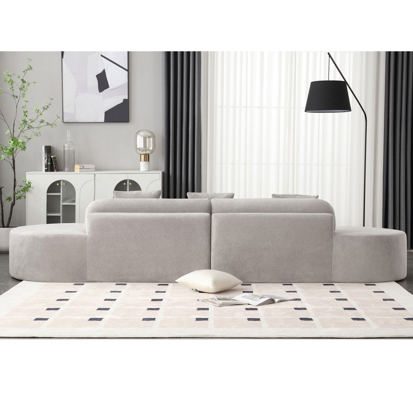 Modern Curved Combination Sofa, Terrycloth Fabric Sofa, Minimalist Sofa in Living Room, Apartment, No Assembly Required