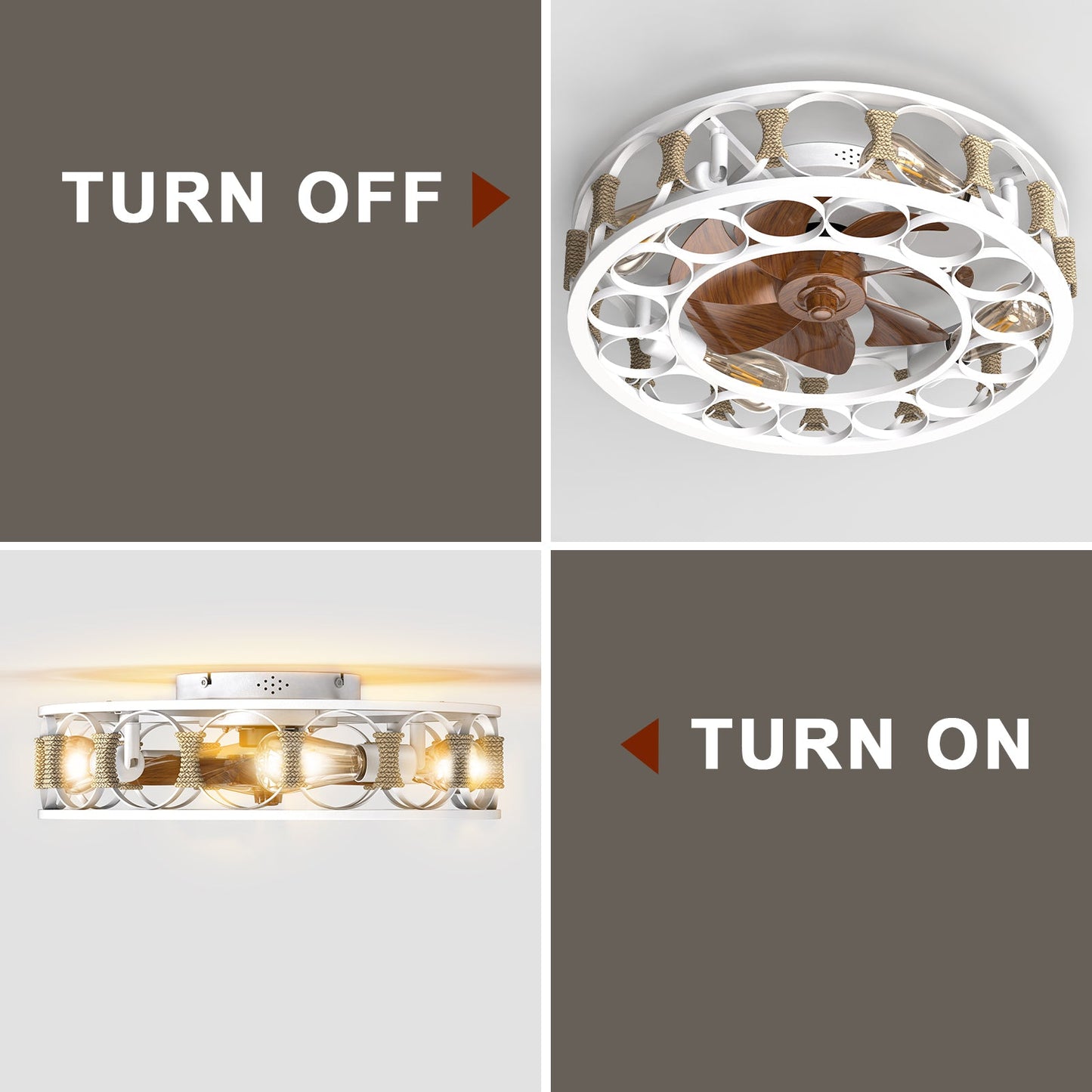 Caged Ceiling Fan With Lights Remote Control,Semi -Embedded Modern Ceiling Fans, 6 Speeds Reversible Blades, 4 LED Bulbs