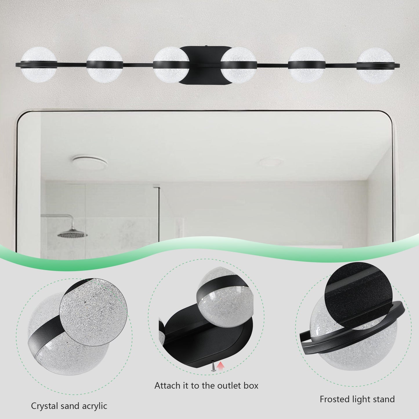 Vanity Lights With 6 LED Bulbs for Bathroom Lighting (Black)