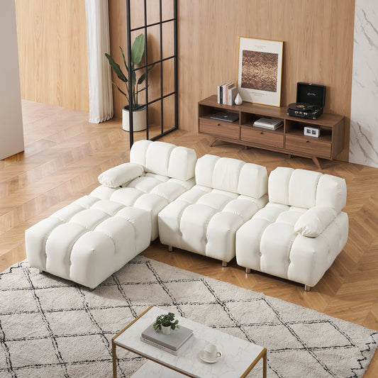 A 90.60-Inch Technology Cloth Beige Sofa, Waterproof, Stain and Cat Scratch Resistant, Can Comfortably Sit