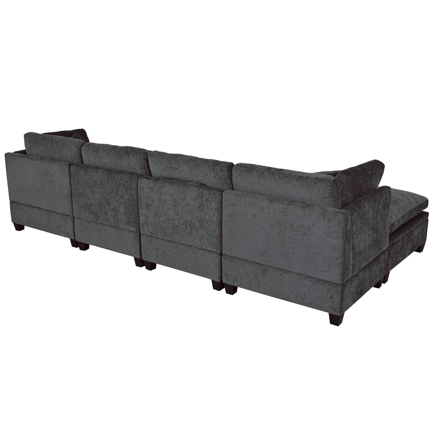 Upholstered Modular Sofa With Removable Storage Ottoman, 2 Hidden Cup Holders, Sectional Sofa for Living Room Apartment