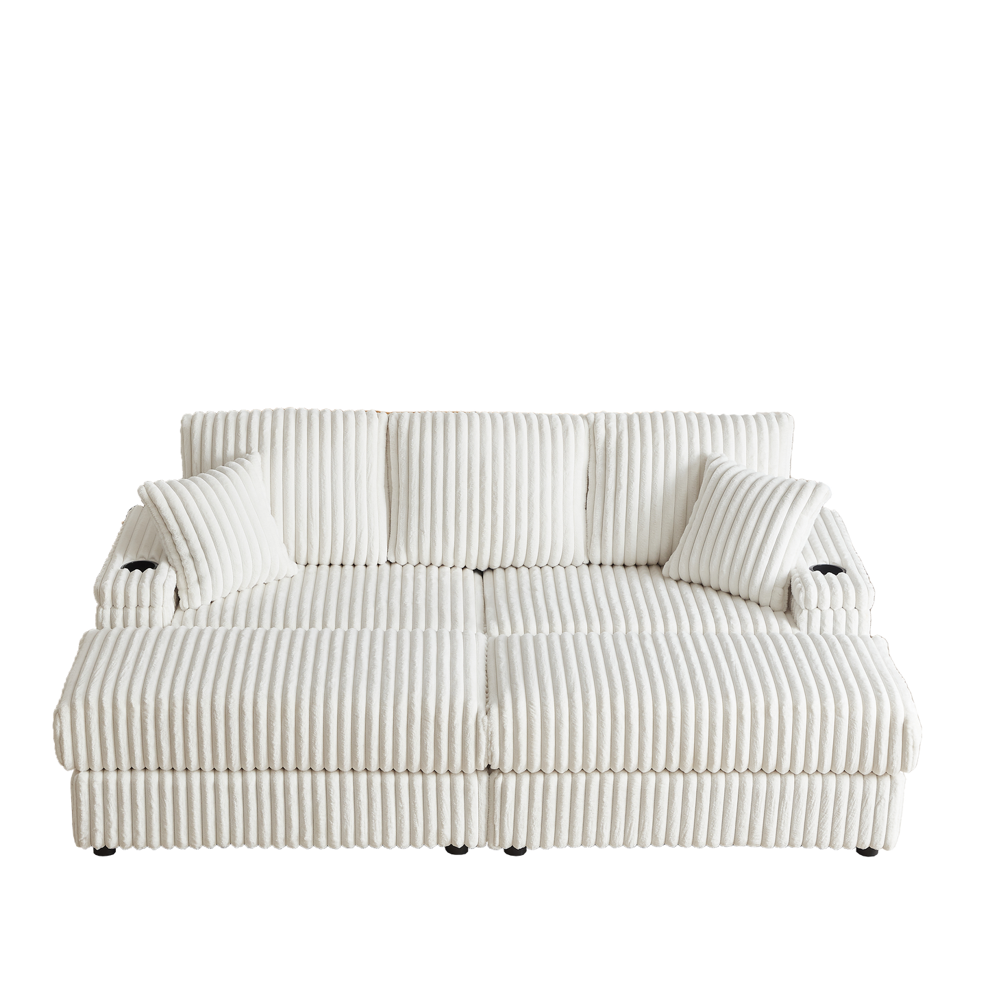 84Inch Corduroy 3-Seater Sofa With 3 Back Pillows ,2 Toss Pillows , a Ottoman ,2storage Spaces and Cup-Holding Grooves