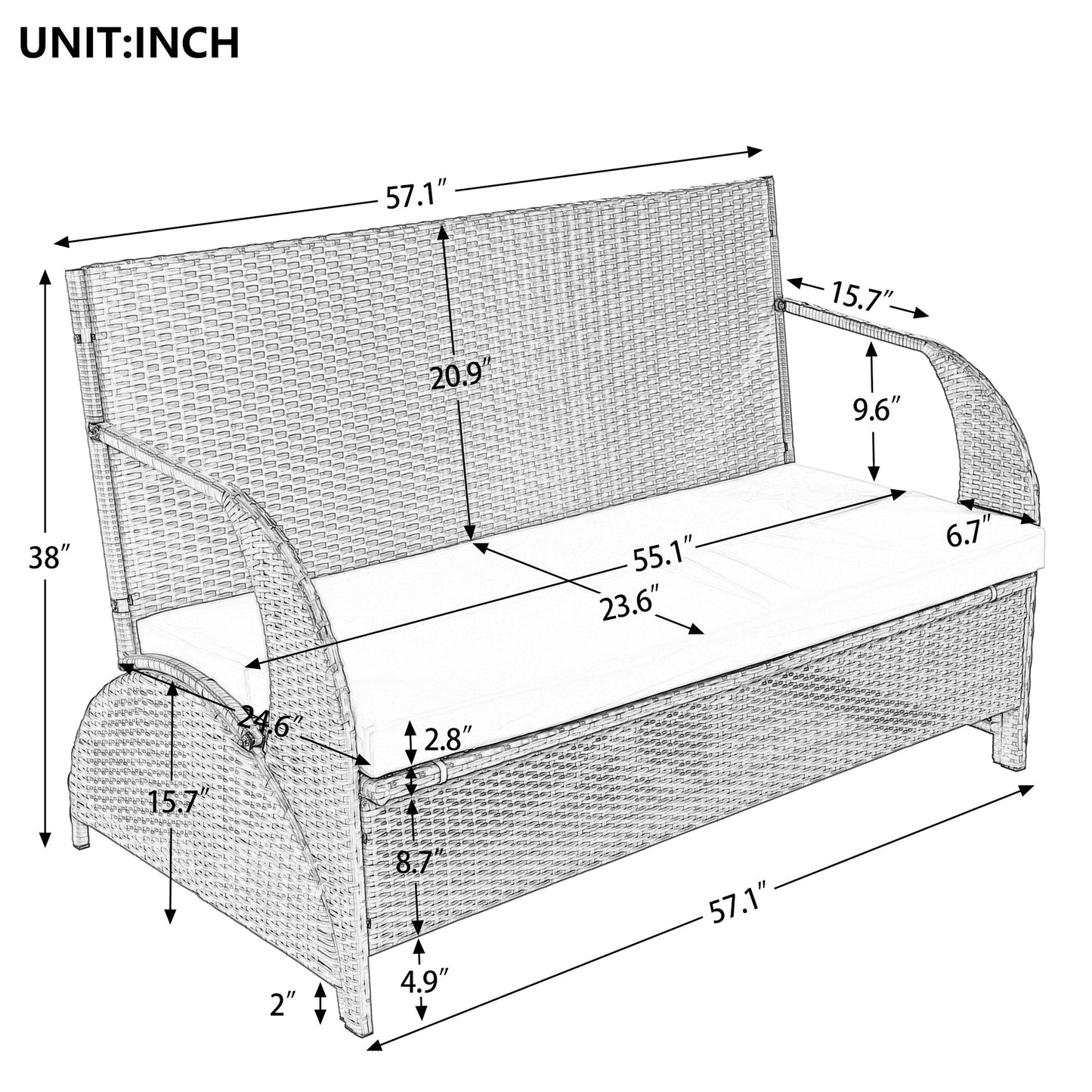 Outdoor Loveseat and Convertible to Four Seats and a Table,Suitable for Gardens and Lawns