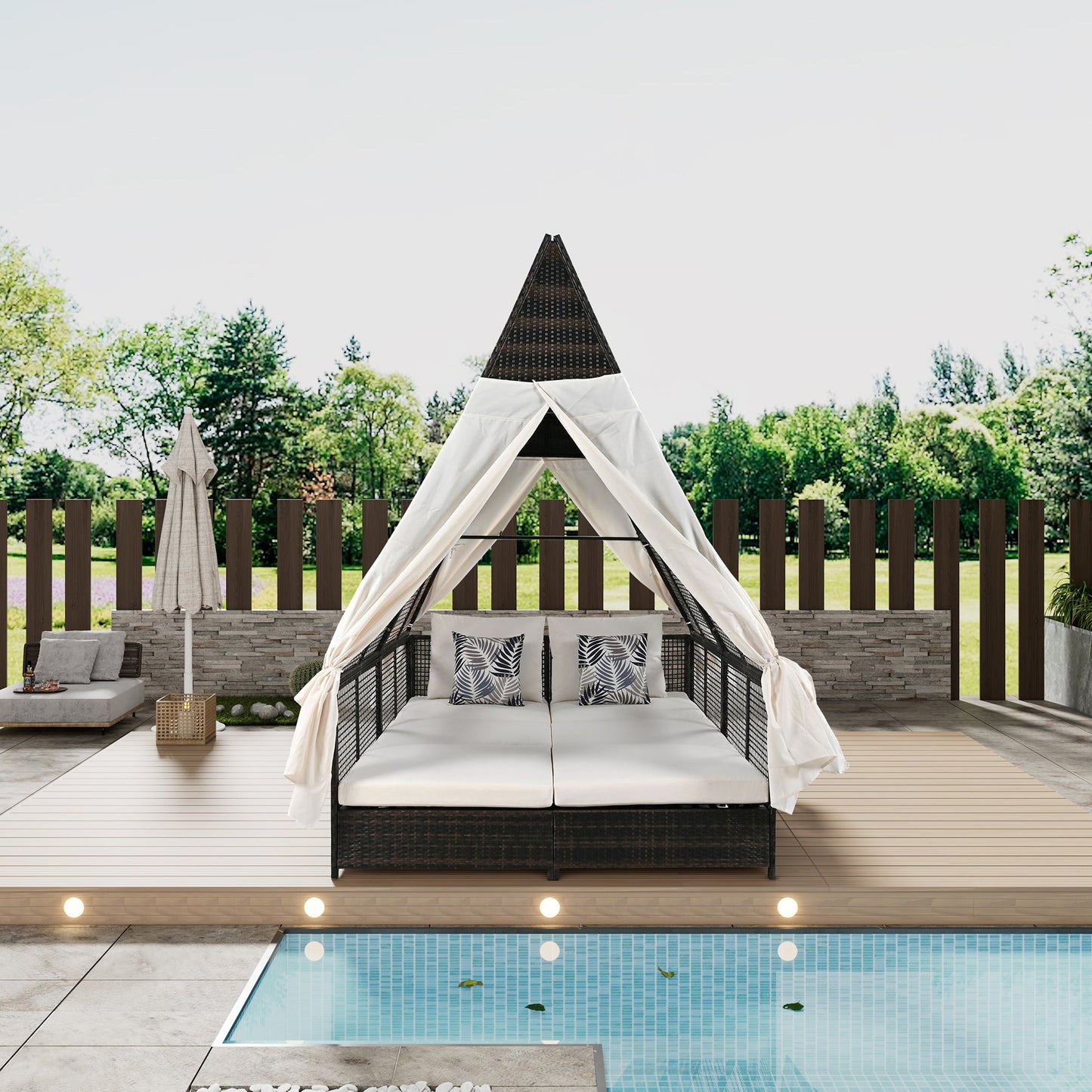 Outdoor Daybed Patio Lounge Bed With Adjustable Backrest Outdoor