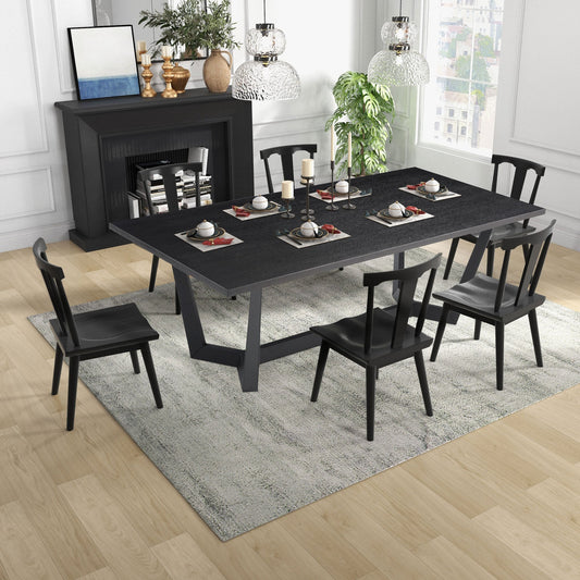 Rectangular MDF Dining Table Mid Century Modern  for Dining Room Balcony Cafe Bar Conference Matt Black