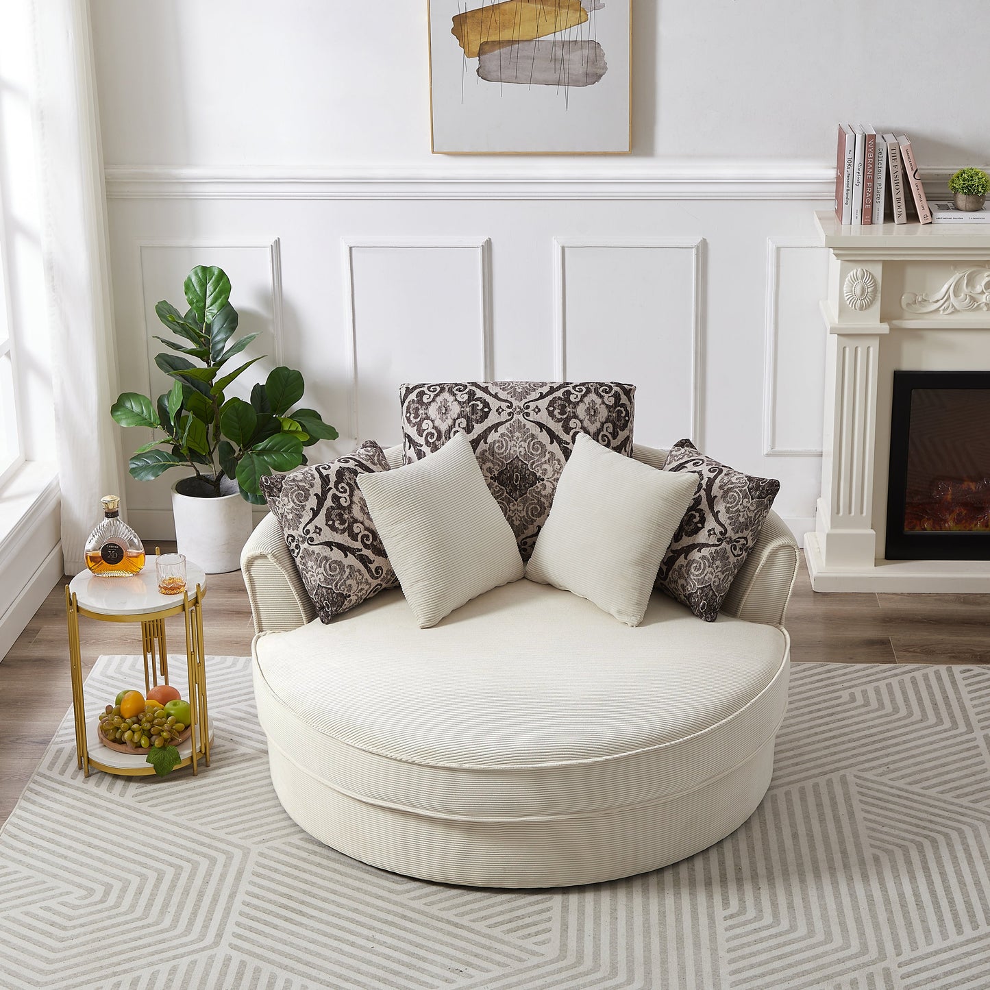 Swivel Accent Barrel Chair With 5 Movable Pillow 360 Degree Swivel Round Sofa Chair for Living Room,Bedroom, Hotel