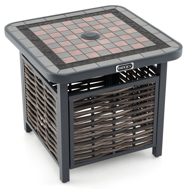 21.5 Inches Outdoor PE Rattan Side Table Square End Table With Umbrella Hole