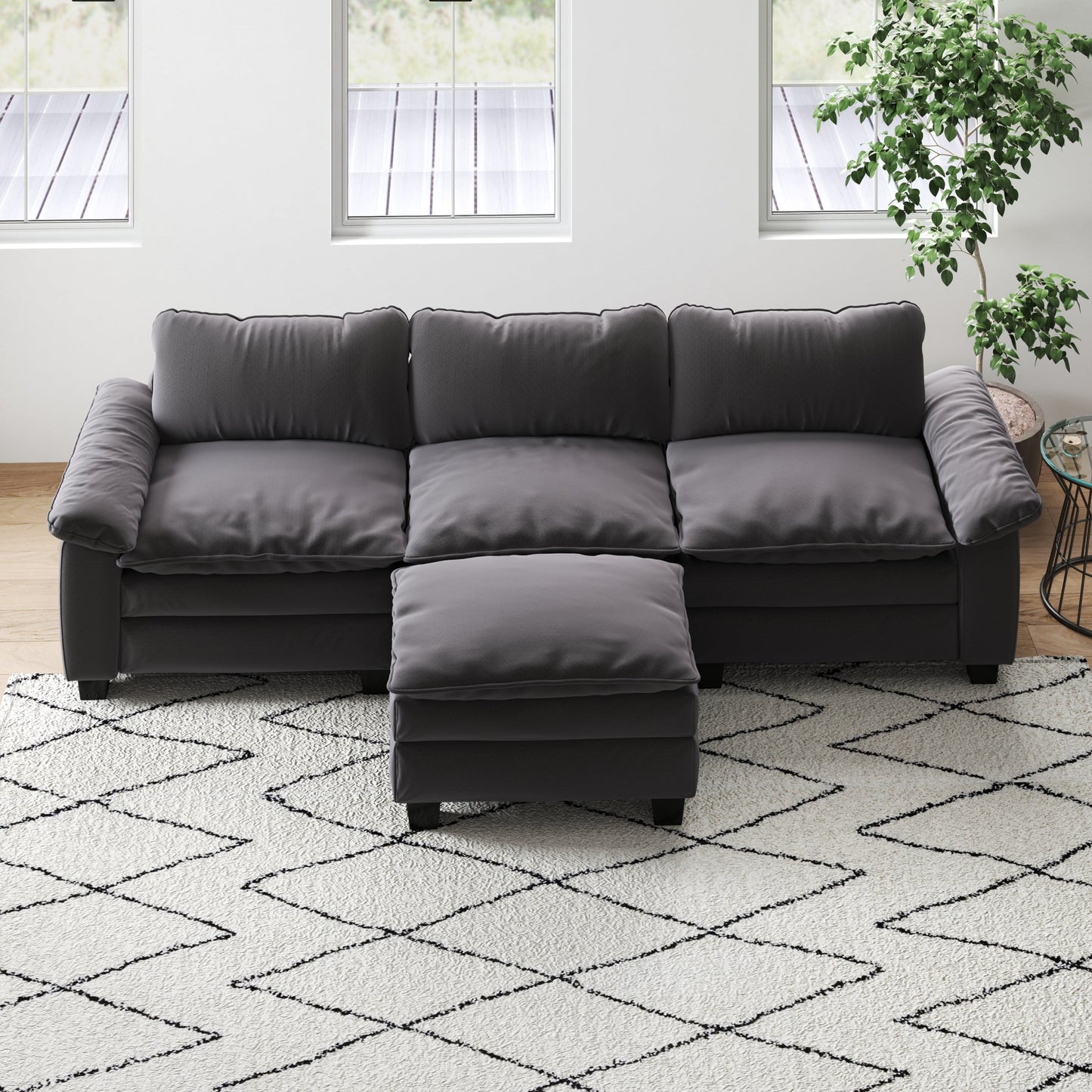 Living Room Furniture Luxury Sectional Sofa Couch With Ottoman Soft Velvet Upholstered Sofa Grey