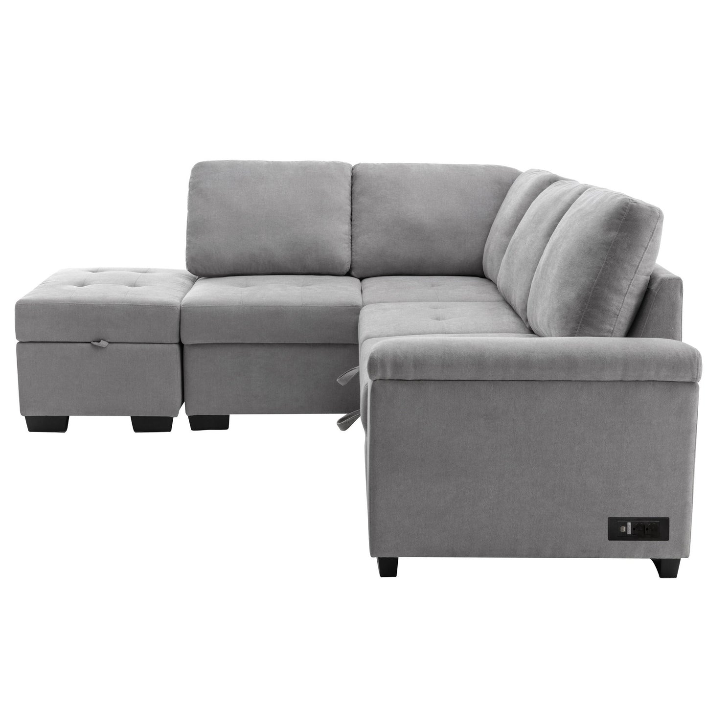 Sleeper Sectional Sofa, L-Shape Corner Couch Sofa-Bed With Storage Ottoman