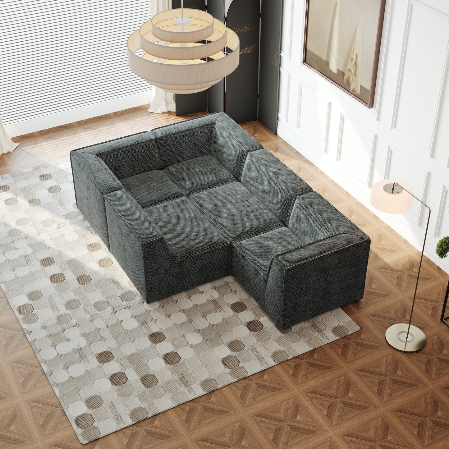 106*106" Chenille Modular L Shaped Sectional Sofa,Luxury Floor Couch Set,Upholstered Indoor Furniture