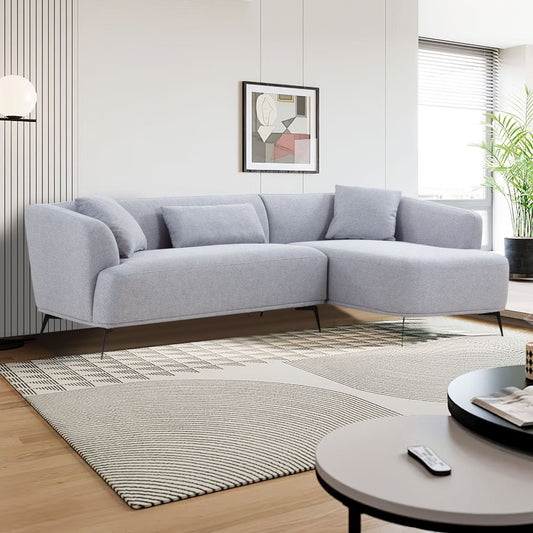 L-Shape Sectional Sofa Couch With Chaise,Metal Legs,Light Grey